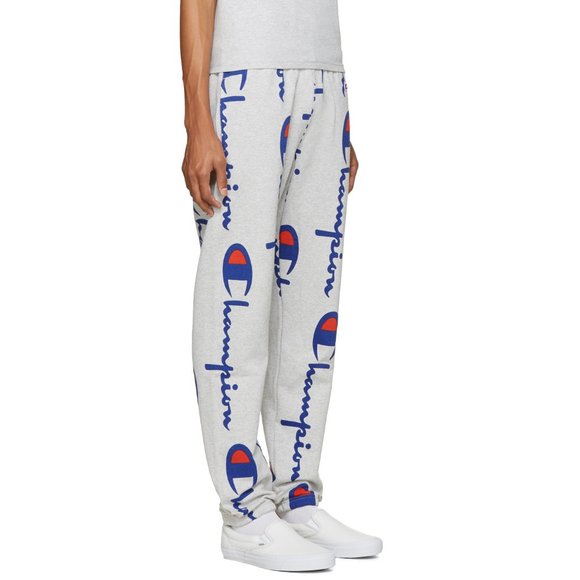 NWT *RARE* CHAMPION REVERSE WEAVE GREY ALL OVER LOGO SWEATPANTS - Picture 3 of 5